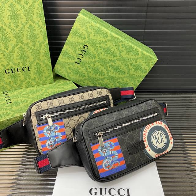 Gucci 古奇 Gg刺绣印花腰包 斜挎胸包 男女通用 实物拍摄 原厂原版面料 配送礼盒 24 X 15 Cm。