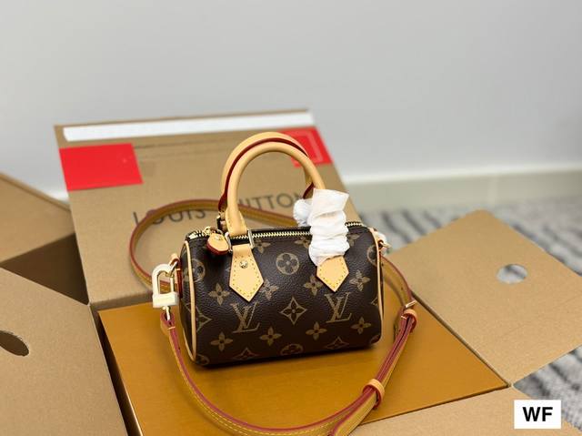 Size：16*10Cm L家 Ss Speedy Nano 代购渠道 台湾客定老花+五金+黄皮 肩带可以拆卸和调节长短哦！