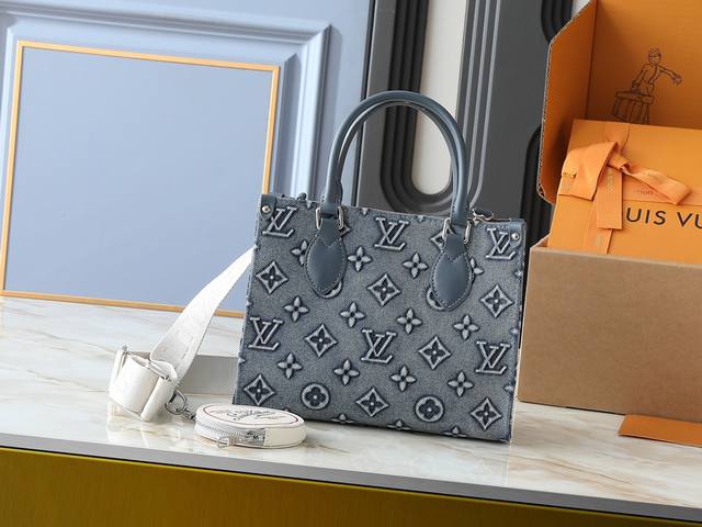 升级原版M46373 M45659 丹宁牛仔浮花 本款Onthego 小号手袋拼合 Monogram 和 Monogram Reverse 帆布，Monogra