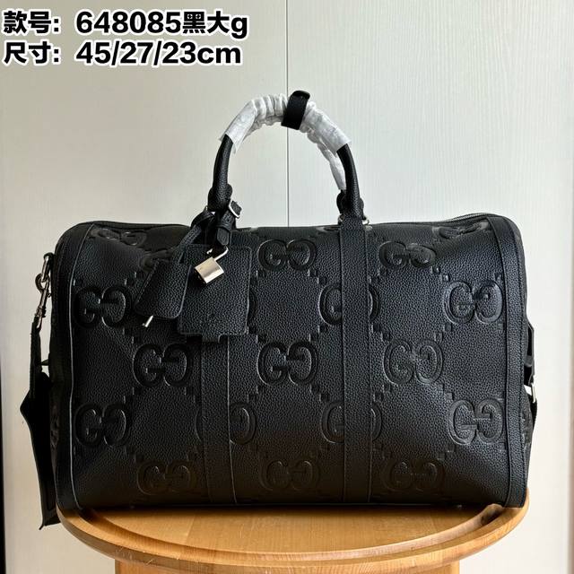 实拍# 款号：648085黑大G 尺寸：45 27 23 Ophidia经典旅行手提袋 配有带垫肩斜挎织带 和钥匙锁 内里容量超级大 是旅行的不二之选