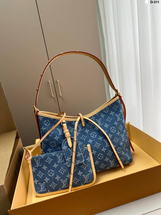 Lv路易斯威登丹宁牛仔系列 Carryall购物袋 手提单肩斜挎托特包新款购物袋 D-311尺寸28×20折叠盒飞机盒