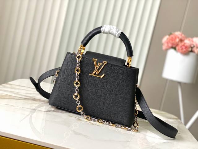 出厂价P 特级精品动态芯片M12936 M48865黑色圆花环扣款本款Capucines 手袋取材柔韧Taurillon 牛皮革 以珠宝风格双镀链条和 Mono