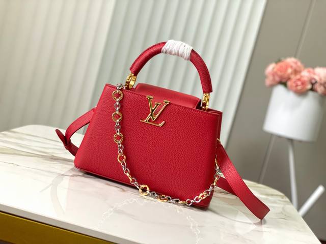 出厂价P 特级精品动态芯片M12936 M48865红色圆花环扣款本款Capucines 手袋取材柔韧Taurillon 牛皮革 以珠宝风格双镀链条和 Mono