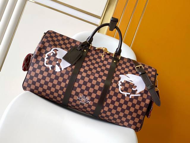 N40799啡格 163C01动态芯片 本款 Keepall BandoulièRe 50 旅行袋取材 Damier Phriendship 帆布，于 Dami