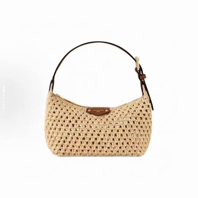 顶级原单 手工编织Hills Pochette 手拿包货号M14304 18.5 X 11 X 6.5厘米 长度X高X宽 拉菲草牛皮革饰边金属件拉链开合可收纳智