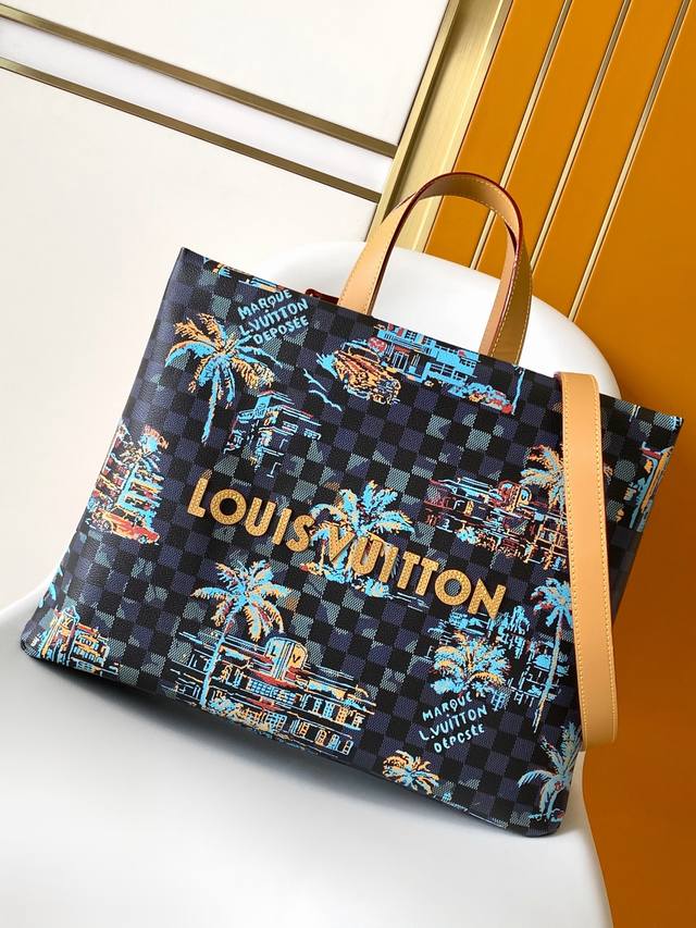 N00192大格 N00218椰子树 M13928全皮顶级原单 动态163 Shopper Tote 手袋的设计灵感源自路易威登经典购物袋，以同样利落的线条和对