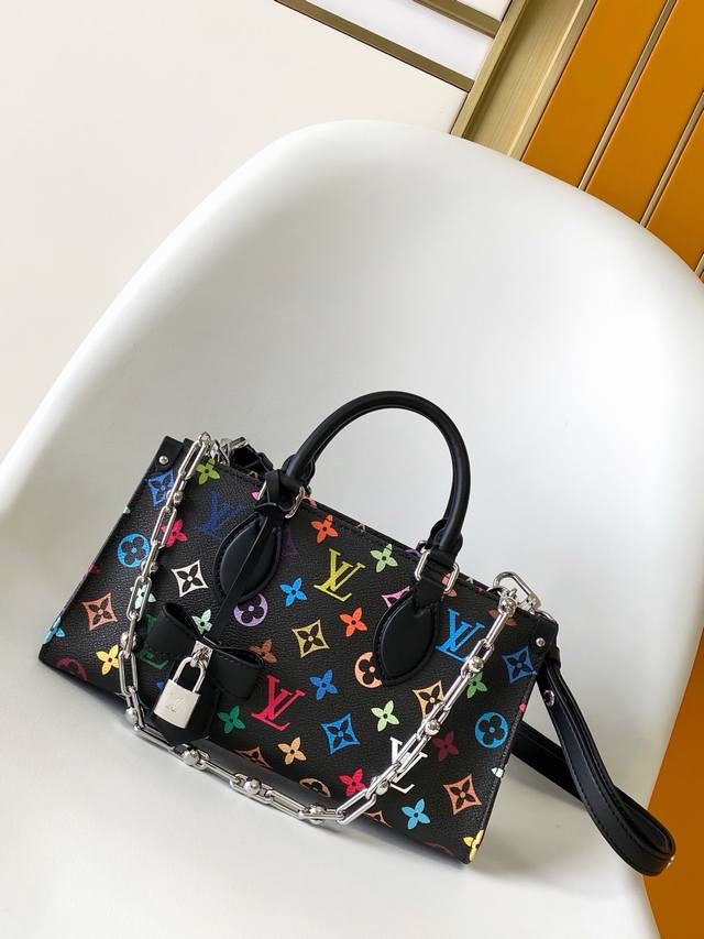 M13260黑彩 动态芯片 四方包链条包 Lv X Tm Onthego East West Chain 手袋黑彩 村上隆 本款 Onthego East We