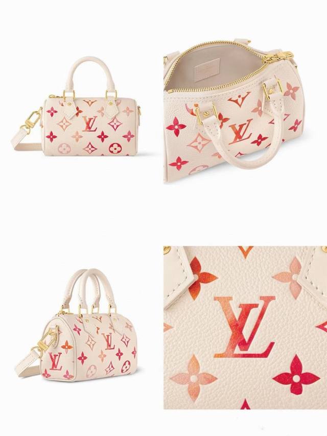 M81625渐变草莓牛奶 M83452 本款 Nano Speedy 手袋浓缩 Speedy 手袋的经典构型，以 Monogram Empreinte 皮革和数