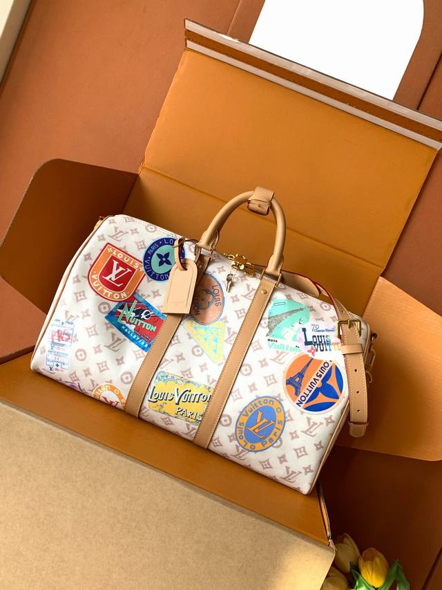 出厂价P 特级全钢 Keeallbandouliere45旅行袋货号M14736 45×27×20厘米 长度×高×宽 Monogram Dune织物牛皮革饰边织