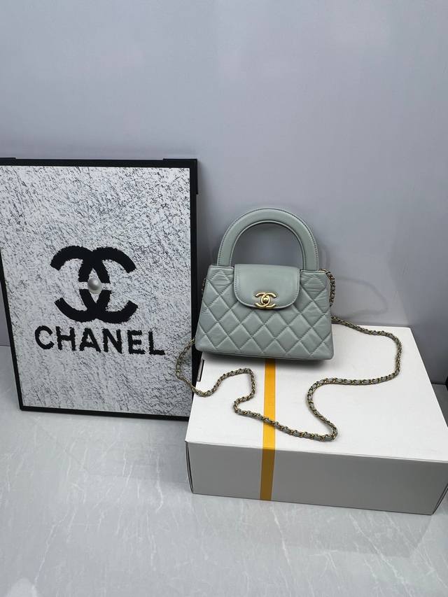 Chanel 24P4416Kelly雾霾蓝古金一个字~仙！小清新[转圈]尺寸：19X13X7Cm