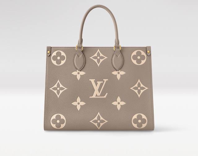 顶级原单 动态芯片 Onthego 中号手袋M45494杏印45495黑印45496白印Monogram 图先案印染后压印软柔于粒面牛皮 其裕充内里容可纳笔记本