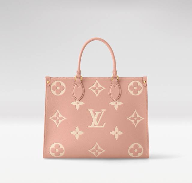 顶级原单 Onthego 中号手袋M45494杏印45495黑印45496白印M46286粉色Monogram 图先案印染后压印软柔于粒面牛皮 其裕充内里容可纳