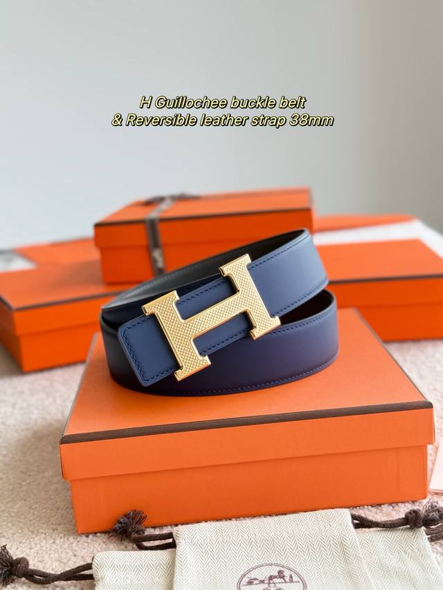 爱马仕 双面意大利进口头层小牛皮，搭配真空电镀格纹纯钢扣，官网新款，专柜有售，市场顶级品质，支持验货配送全套专柜包装，宽度 3.8Cm