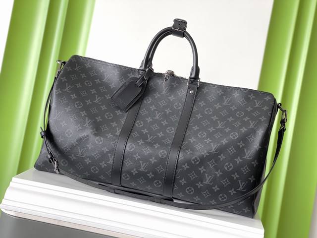 正品级 M40605 55×31×24Keepall 黑花旅行袋顶级原单 变码芯片