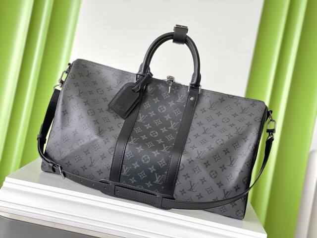 正品级 M45392 50×29×22Keepall 灰花旅行袋顶级原单 变码芯片