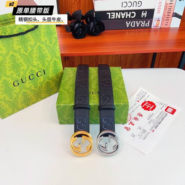 Gucc古奇G家 原单新品 带身采用雙面意大利進口原廠牛皮纹 非市场普通版本 黑色经典配色 百搭适合各种场合 扣头精品设计注意细节 宽度3.8Cm
