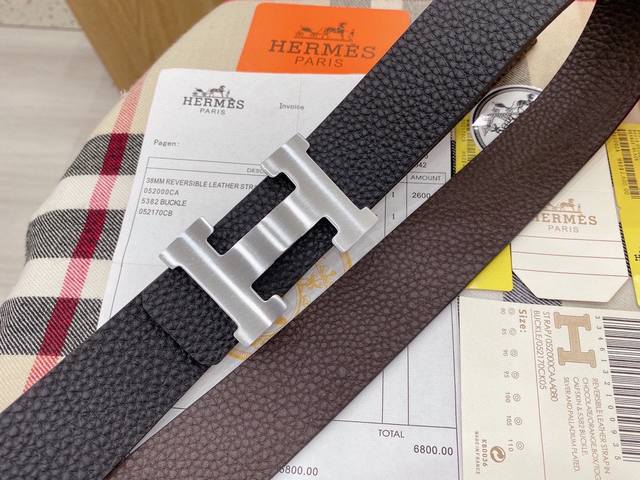 爱马仕 原单.品牌气息浓厚采用头层牛皮制作 双面可用 结实耐用 迎合商务风格，上身效果超好，细节一流，商业潮男搭配休闲时尚 3.8厘米