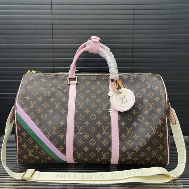 Louisvuitton 路易威登 Lv Keepall 50 Monogram帆布网球Capsule系列新款 旅行袋 单肩斜挎手提包袋 男女通用机场包 实物拍