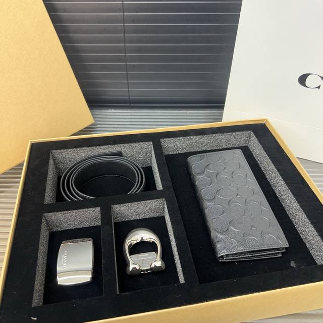 Coach 蔻驰双扣腰带 西服夹钱包套盒 男士精品百搭款 优质合金扣头 高品质 全套包装 礼盒