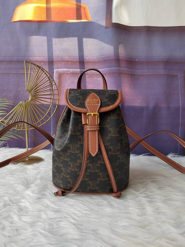 款号197662老花标志印花迷你背包，织物面料衬里可以手提，尺寸20Cm-17Cm-10Cm