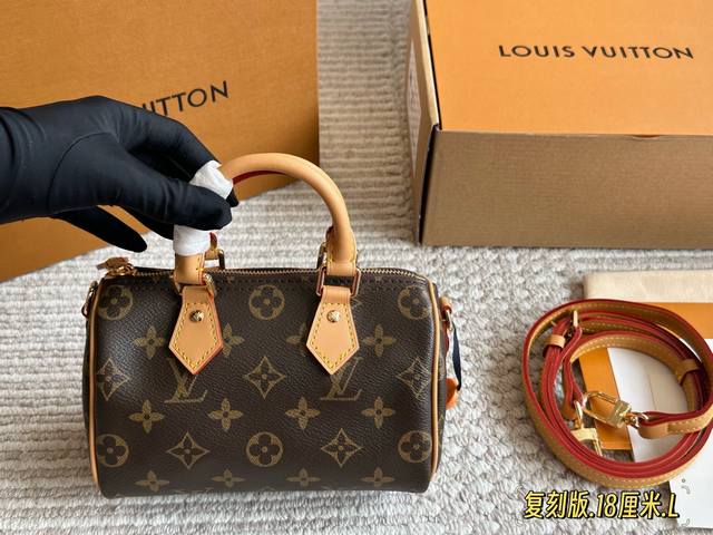 复刻版 配盒 Size：18*12Cm L家 Ss Speedy Nano 代购渠道台湾客定老花+五金+黄皮肩带可以拆卸和调节长短哦！