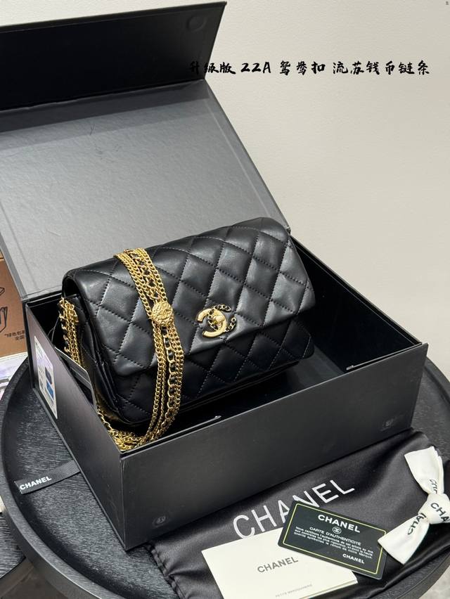 礼盒包装升级版！香奈儿Chanel钱币流苏Cf，绝美黑金香奈儿鸳鸯扣金币多层链条这高级感拿捏了Chanel钱币流苏Cf方胖子风琴包的组合既有容量又经典不管是日常