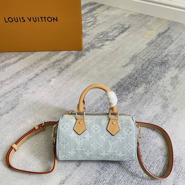 独家定制实拍顶级原单163C M11212浅蓝丹宁牛仔 变码芯片版 枕头包Speedy系列 Nano Speedy Gx手袋 本款 Nano Speedy 手袋