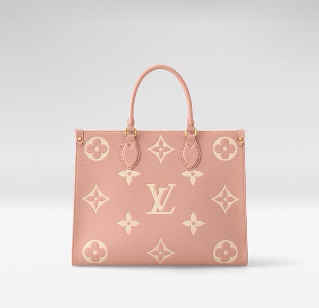 顶级原单 Onthego 中号手袋M45494杏印45495黑印45496白印M46286粉色Monogram 图先案印染后压印软柔于粒面牛皮 其裕充内里容可纳