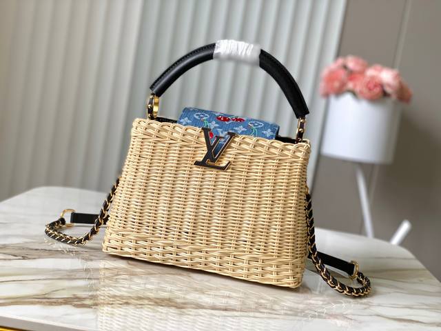 正品原料特级精品动态芯片Lv X Tm Capucines 手袋M14295 M48865黑色樱桃竹篮本款Capucines手袋邂逅路易X村上隆复刻系列的瞩目细