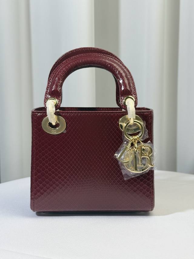 Mini 17Cm 进口蟒蛇皮 两条肩带 三格戴妃手提&单肩包