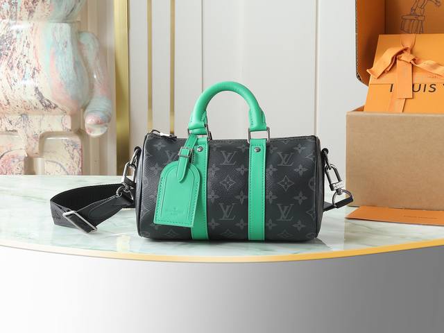 顶级原单 独家实拍 M25885黑花 绿色 男包枕头包 Keepall BandoulièRe 25 手袋 本款 Keepall BandoulièRe 25