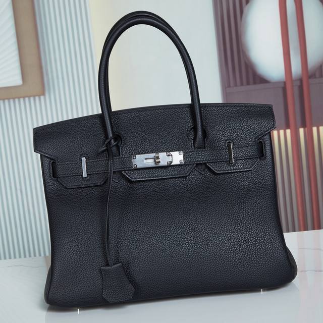 Birkin30铂金30Togo皮黑色银扣 全手缝进口腊线 手打铜钉 全钢手刻字体五金 配全套包装