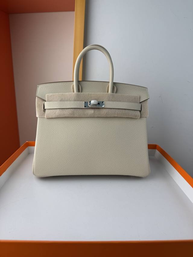 现货 Bk25 奶昔白 Togo皮铂金25 30Cm 全手缝蜡线 全钢五金 内里山羊皮