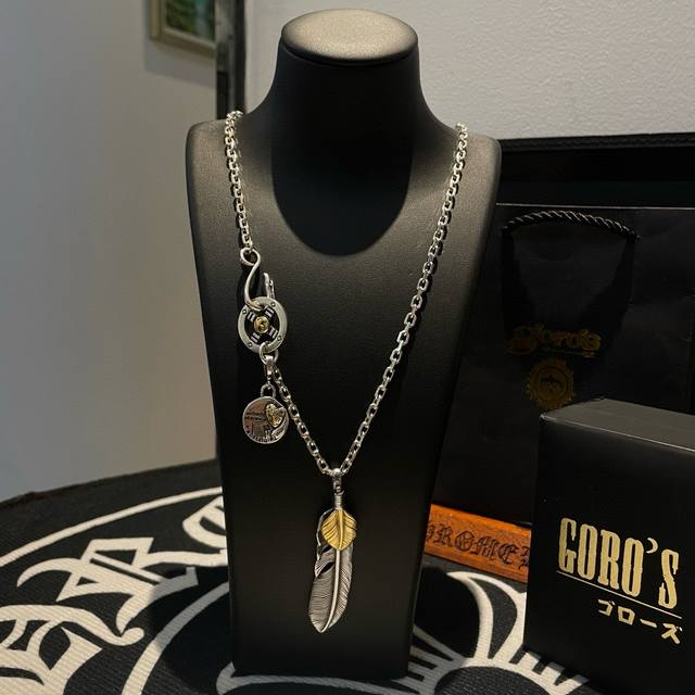 新品上架 Goro’S高桥吾郎上金羽毛吊坠，高桥吾郎经典圆扣项链，顶级版本，认准独家拍摄，主攻高端市场 ，快手 Ins 小红书热门款，绝对区别普通版本！图片产品