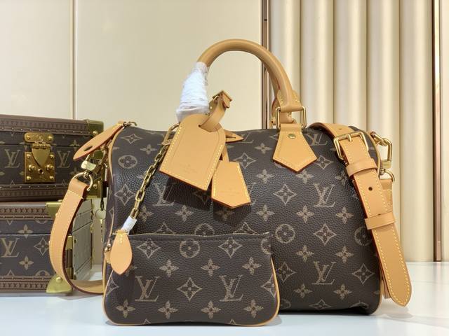 Speedy P10 BandoulièRe30 手袋 M14064咖啡色 全皮 本款 Speedy P10 BandoulièRe 30 Monogram 皮