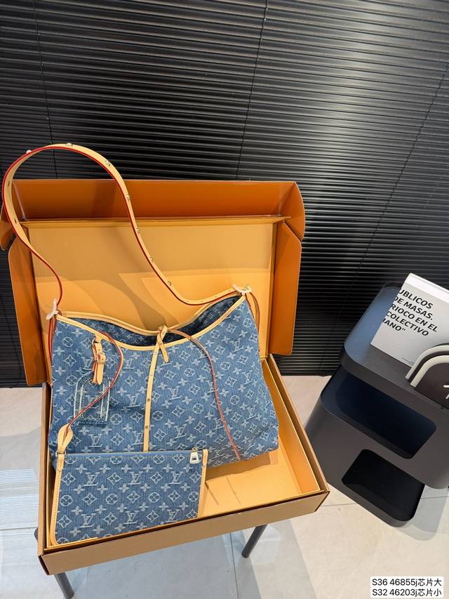 大号 小号 配飞机盒折叠盒子 变码芯片 复刻版Lv牛仔Carry All 如果喜欢容量大的， Carry All 这个名字也是很直白了 带可拆卸内袋，可改造 侧