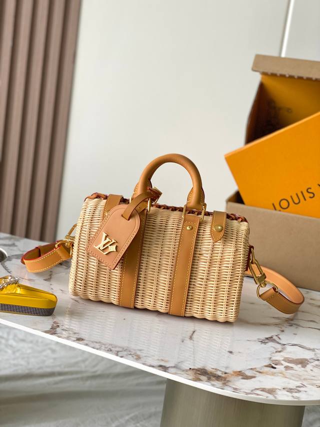 特级Mb163C芯片版原厂皮 本款 Keepall Bandouliere 25 手袋 型号：M14455 材料：A级全钢五金，进口原厂藤编 包装：全套原厂免税