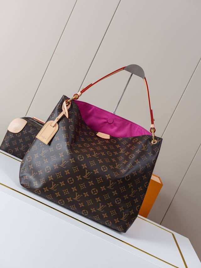 动态163C01芯片 M43703老花玫红大号 顶级原单M43704老花玫红 独家背景实拍 经典 Monogram帆布的Graceful Mm流浪汉是一个超宽大