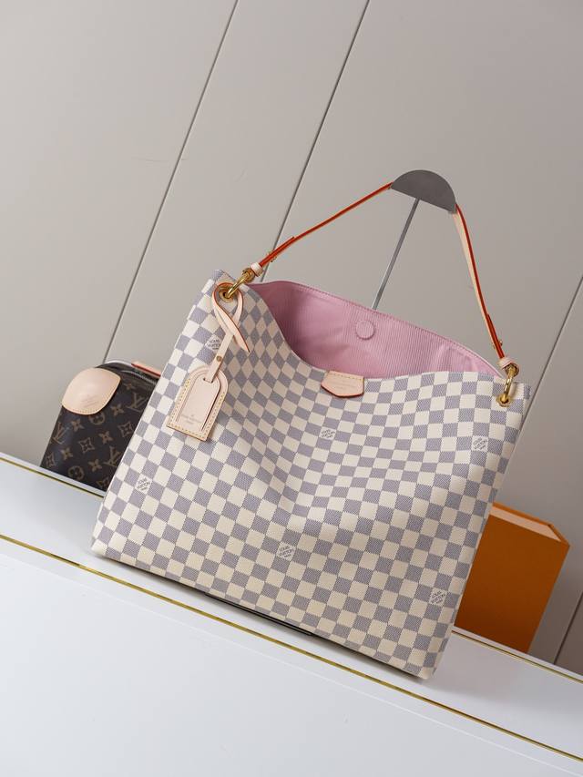 动态163C01芯片 N42233白格粉大 顶级原单 M43704白格粉 独家背景实拍 经典 Monogram帆布的Graceful Mm流浪汉是一个超宽大而轻