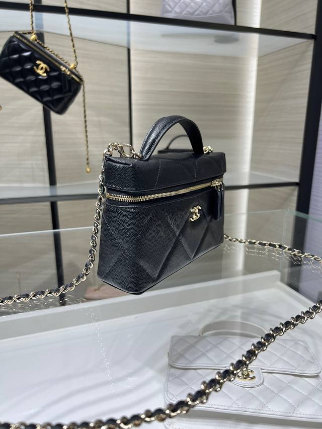 Ohanel 25K新款 大棱格 Lp链条 手柄化妆包 牛皮 单肩斜挎手提包 尺寸：19.5Cmx5Cmx17Cm型号Ap6420Y