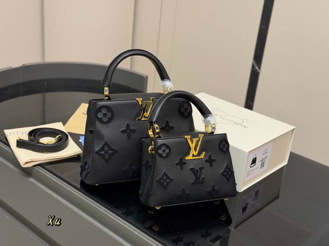 配折叠盒 Size 21.15Cm 27.18Cm Lv Capucines手袋 全粒纹Taurillon牛皮裁制 感觉低调 但有奢华质感 ！！