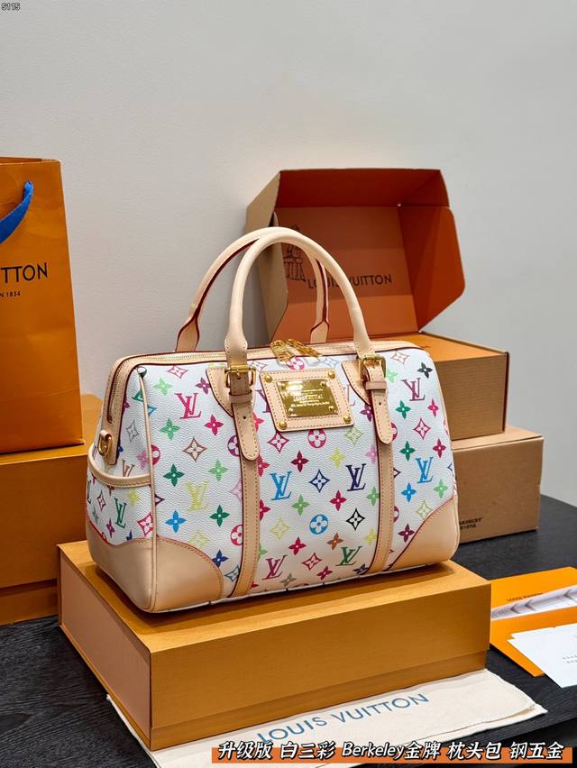 全套包装 升级版 高品质 Lv Berkeley 看腻了Speedy可以试试这个哟 村上隆联名白彩 这只白三彩 Berkeley金牌波士顿 大手提中古复古风枕头