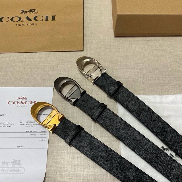 蔻驰皮带 爆款来袭 原单品质、3.5Cm规格 、专柜对版头层牛皮、专柜同款 高真空电镀五金 均可旋转扣头、长度可剪裁。自由搭配！配专柜全套包装 送打眼针