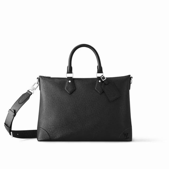 M30978变码芯片顶级原单 十字纹头层牛皮 本款 Slim 公文包采用 Taga 牛皮革和加固包角共筑流畅廓形，以金属 Lv 字母标注品牌身份。衬垫隔层可存放