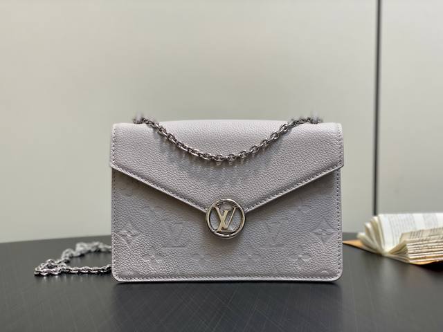 原单精品 M13570灰色 全皮压花链条信封包 Portefeuille Chane Rosy 手袋 M13569 黑色 M13570 灰 M25814 枣红色