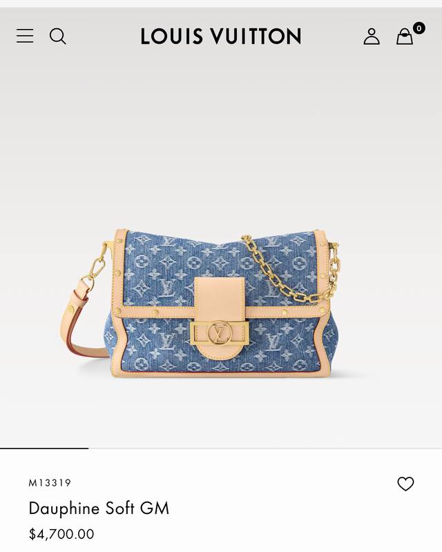 顶级原单163芯片 M13319蓝色 丹宁牛仔链条包大号达芙妮 Lv X Tm Dauphine Soft 手袋 本款Dauphine Soft大号手袋选用棉质