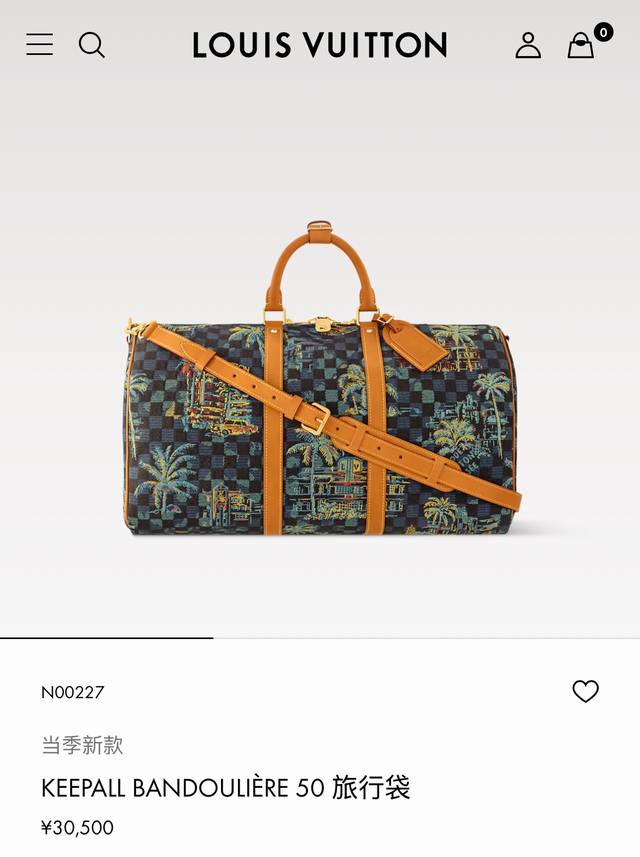 调价 N00227椰子树 对版拉头 内里 163C01动态芯片本款 Keepall BandoulièRe 50 旅行袋为华美棉布铺陈 Damier Palm
