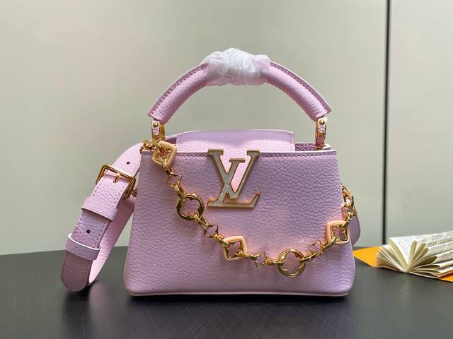 出厂价P 顶级原单 M14970粉紫 M14381 链条全皮Cap那英款 Capucines 迷你手袋 本款 Capucines 中号手袋出自 Chain On