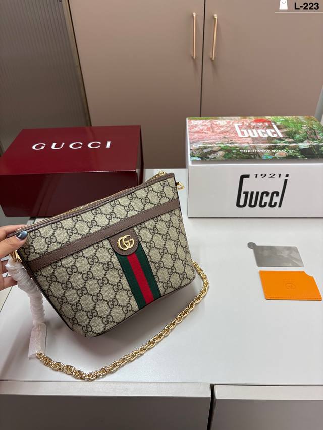 配镜子 Gucci 酷奇Opbidia链条包 经典酷奇条纹实物超级好看 非常经典 百年经典不过时 L-223尺寸20×17折叠盒飞机盒