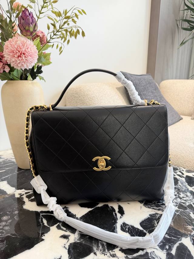 Chanel 25S 大号公文包 复古感十足 香奈儿黑金口盖公文包
